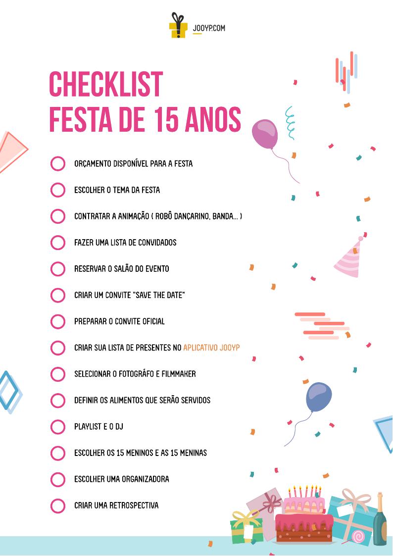 Checklist para Festa de 15 anos